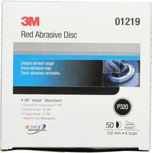 3M 01219 Hookit Red 6" P320 Grit Abrasive Discs (50 Discs per Box)