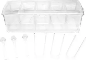 7Penn | Condiment Tray with Ice Chamber Lid Tongs Spoons 5 Condiment Containers
