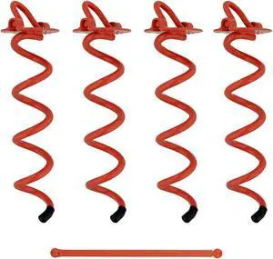 7Penn Spiral Ground Anchors - 10 Inch Red Twist Tent Stakes, 4 Pack