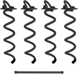 7Penn Spiral Ground Anchors - 10 Inch Black Twist Tent Stakes, 4 Pack