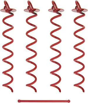 7Penn Spiral Ground Anchors - 16 Inch Red Twist Tent Stakes, 4 Pack