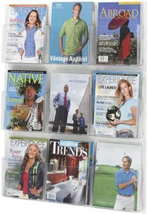 Safco 5665CL Clear2c™  9 Magazine Display 29"w x 3"d x 36"h Clear