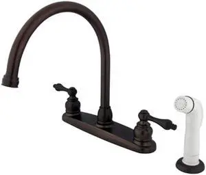 Kingston Brass KB725AL Double Handle Goose Neck Kitchen Faucet with White Sprayer
