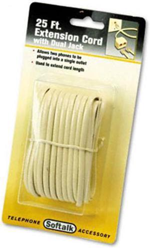 Softalk 04130 Telephone Extension Cord PlugDual Jack 25 ft Almond