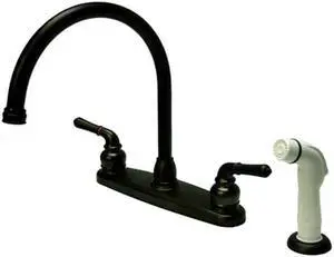 Kingston Brass KB795 Double Handle Goose Neck Kitchen Faucet with White Side Sprayer