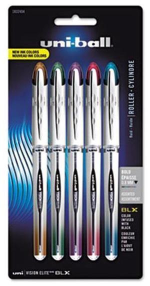 Uni-Ball 1832404 Vision Elite BLX Series Rollerball Pen, 0.8 mm, Assorted, 5-Pk