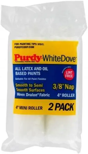PURDY 140606042 4" Paint Roller Cover, 3/8" Nap, Woven Dralon, 2 PK