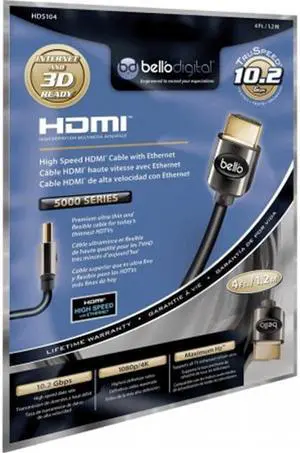 BellO HD5104 3.94 ft. Black 5000 Series High Speed HDMI Thin Cable with Ethernet