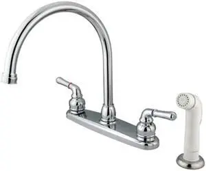 Kingston Brass KB791 Double Handle Goose Neck Kitchen Faucet with White Side Sprayer