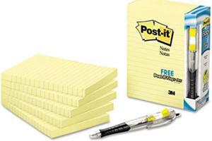 3M 6605PK Bonus Pack, 4 x 6, Lined, Canary Yellow, 5 100-Sheet Pads/Pack