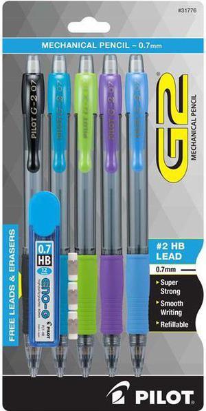 Pilot Pen 31776 0.7 mm Mechanical Pencil with Lead & Erasers - Black, Lime, Purple, Turquoise & Periwinkle, Pack of 5