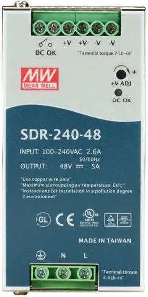 Black Box SDR-240-48 Din Rail Power Supply 240 Watts, 48 Vd