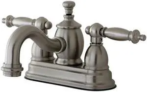 Kingston Brass KS7108TL 4 in. Centerset Lavatory Faucet with Heritage Spout & Metal Lever Handle, Satin Nickel
