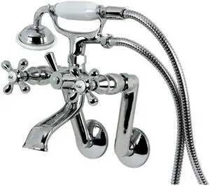 Kingston Brass KS269C 3.37 - 8.5 in. Victorian Tub Mount Filler with Hand Shower & 5.75 in. Adjustable Spread Elbows, Polished Chrome