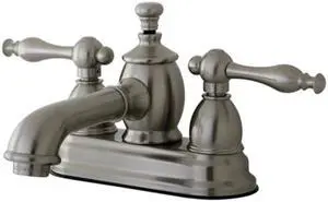 Kingston Brass KS7008NL 4 in. Centerset Lavatory Faucet with Heritage Spout & Metal Lever Handle, Satin Nickel