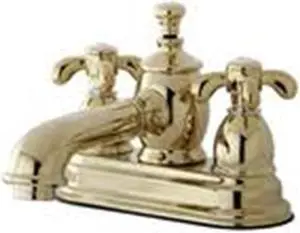 Kingston Brass KS7102TX 4 in. Centerset Lavatory Faucet with Heritage Spout & Metal Cross Handle, Polished Brass