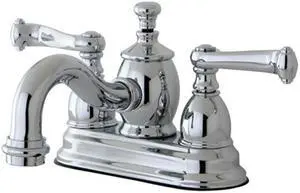 Kingston Brass KS7101FL 4 in. Centerset Lavatory Faucet with Heritage Spout & Metal Lever Handle, Polished Chrome