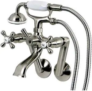 Kingston Brass KS269SN 3.37 - 8.5 in. Victorian Tub Mount Filler with Hand Shower & 5.75 in. Adjustable Spread Elbows, Satin Nickel
