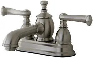 Kingston Brass KS7008FL 4 in. Centerset Lavatory Faucet with Heritage Spout & Metal Lever Handle, Satin Nickel