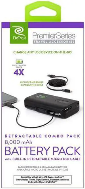 Emerge Technologies ETPB8M5 Premier 1x Full Charge Power Bank, Black
