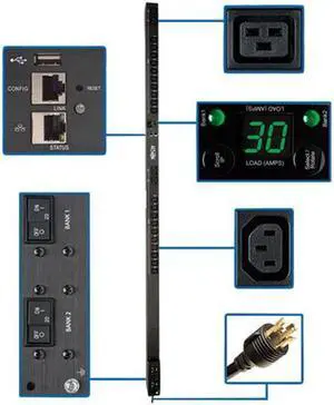 Tripp Lite PDUMV30HVNETLX Single-Phase Switched PDU with LX Platform Interface, 208 - 240 V Outlets