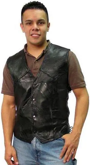Rocky Ranch Hides Rock Design Genuine Hog Leather Biker Vest- L - GFVLACEL