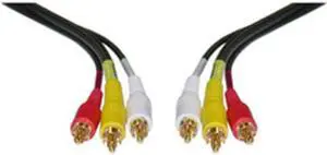 Stereo / VCR RCA Cable, 2 RCA (Audio) + RCA RG59 Video Gold Plated, 25 ft