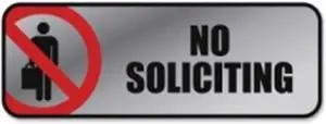 Consolidated Stamp 098208 Brushed Metal Office Sign, No Soliciting - Silver & Red