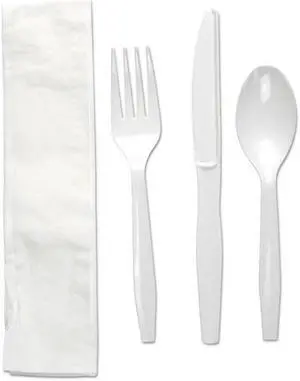 Boardwalk FKTNMWPSBLA Four-Piece Cutlery Kit, Fork / Knife / Napkin / Teaspoon, Black, 250 / Carton