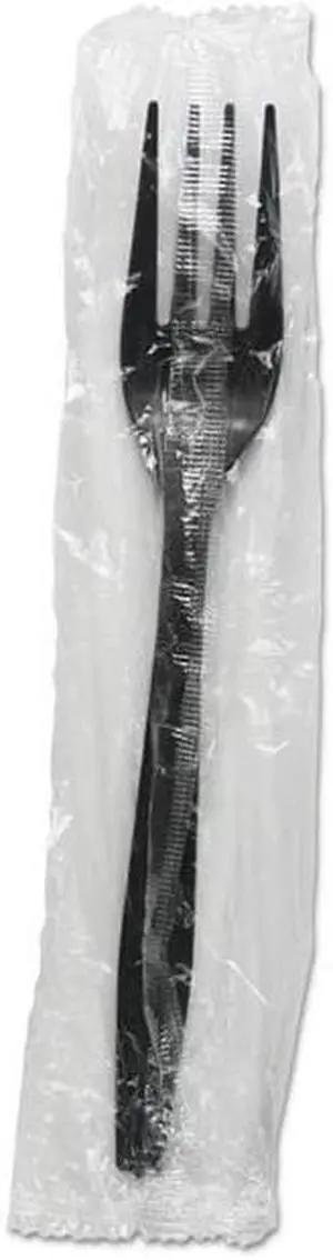 Boardwalk FORKHWPPBIW Heavyweight Wrapped Polypropylene Cutlery, Fork, Black, 1000 / Carton