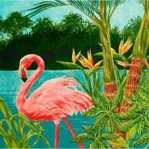 Sun Dance Graphics PDX10113BSMALL Hot Tropical Flamingo I Poster Print by Linda Baliko, 12 x 12 - Small