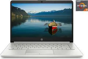 NEW HP 14" HD laptop AMD Ryzen 3 (up to 3.5GHz) 128GB SSD 4GB RAM Microphone Webcam Windows 10 Silver - 14-DK1022WM