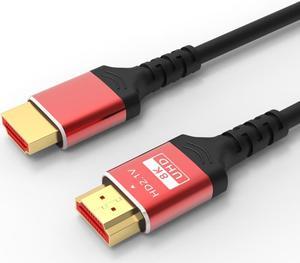 HDMI Cables 2.1 6.6ft, 48Gbps 8K Ultra High Speed HDMI Cord, 4K @ 120Hz 144Hz, 8K @ 60Hz, HDCP 2.2 & 2.3, HDR 10, Compatible with Laptop Monitor UHD TV PS5 PS4 Dolby -Red