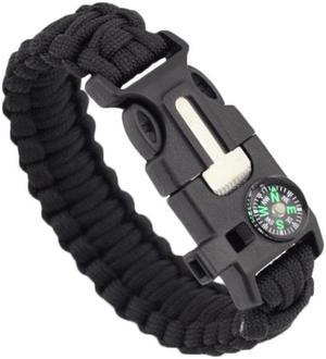 5 in 1 Survival Bracelet Multifunctional Outdoor Paracord Survival Gear Parachute Cord Flint Fire Starter Scraper Compass Whistle (Black)