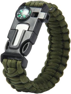 5 in 1 Survival Bracelet Multifunctional Outdoor Paracord Survival Gear Parachute Cord Flint Fire Starter Scraper Compass Whistle(green)