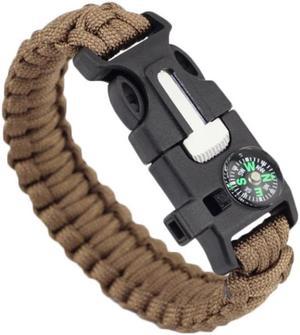 5 in 1 Survival Bracelet Multifunctional Outdoor Paracord Survival Gear Parachute Cord Flint Fire Starter Scraper Compass Whistle(Brown)