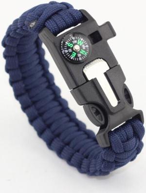 5 in 1 Survival Bracelet Multifunctional Outdoor Paracord Survival Gear Parachute Cord Flint Fire Starter Scraper Compass Whistle(Blue)