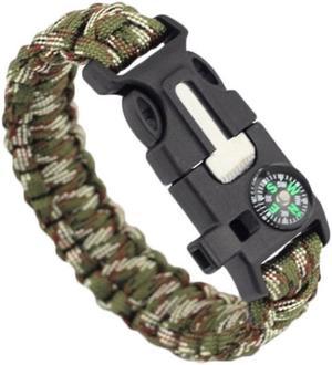 5 in 1 Survival Bracelet Multifunctional Outdoor Paracord Survival Gear Parachute Cord Flint Fire Starter Scraper Compass Whistle(Green Camouflage)
