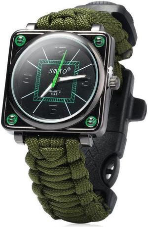 5 in 1 Multifunctional Outdoor Adjustable Watch,Survival Bracelet with Watch Compass Flint Fire Starter Scraper Whistle Gear Kits (green)