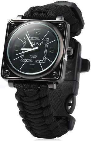 5 in 1 Multifunctional Outdoor Adjustable Watch,Survival Bracelet with Watch Compass Flint Fire Starter Scraper Whistle Gear Kits (Black)