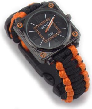 5 in 1 Multifunctional Outdoor Adjustable Watch,Survival Bracelet with Watch Compass Flint Fire Starter Scraper Whistle Gear Kits (Orange)