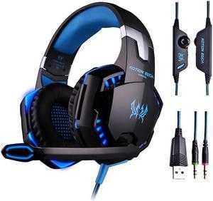 US Stock HaoYiShang G2000 Stereo Gaming Headset for PS4 Xbox One Bass OverEar Headphones with Mic LED Lights and Volume Control for Laptop PC Mac iPad Computer Smartphones Blue