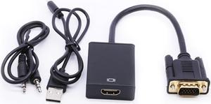 HDMI to VGA Adapter with Audio Cable  HDMII Female to VGA Male Adapter Converter with 3.5mm Audio Cable +Micro USB Charging Cord--Axe-Tech