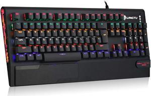 LANGTU X1000 Mechanical Gaming Keyboard LED Backlit USB PC and Laptop Gaming Windows 104 Keys Wrist pad Blue Switch Anti-ghosting Keys