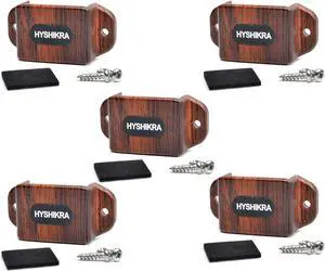 HYSHIKRA Universal Ham Radio Hanger Holder Mount with Adhesive Back, Pre Drill Holes with Self-Tapping Screw for Baofeng Midland Kenwood Motorola Talkabout Walkie-Talkie(Wood Color Pack of 5)