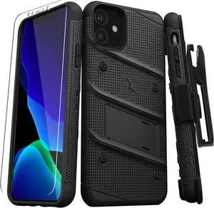 ZIZO BOLT Series iPhone 11 Case - Heavy-duty Military-grade Drop Protection w/ Kickstand Included Belt Clip Holster Tempered Glass Lanyard - Black