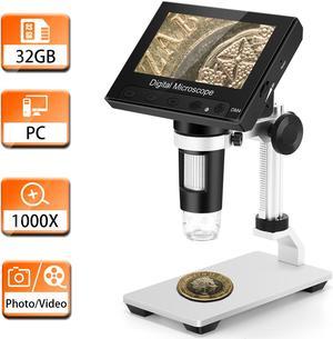 Elikliv EDM4 4.3 Coin Microscope, LCD Digital Microscope 1000x, Coin Magnifier with 8 Adjustable LED Lights, PC View, Windows Compatible