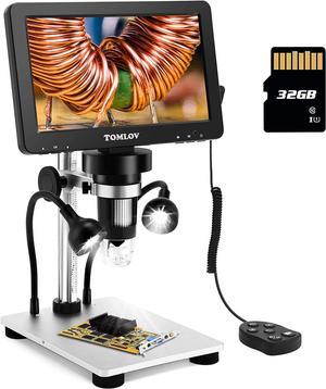 TOMLOV DM4 Coin Microscope 1000X with 4.3 Screen, 720P LCD Microscope with  Metal Stand, 8 Adjustable LED Lights, PC View for Kids Adults, Windows  Compatible, 32GB TF Card Included Black