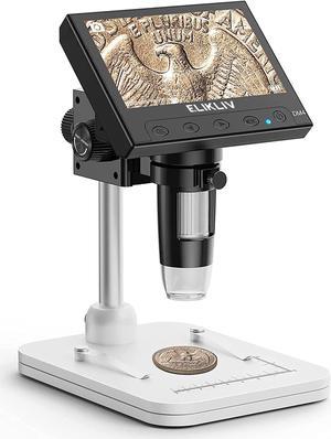 Elikliv LCD Digital Microscope 1200X, 7 1080P Coin Microscope with 12MP  Ultra-Precise Focusing, 10 LED Fill Lights, Wired Remote, PC View, Metal