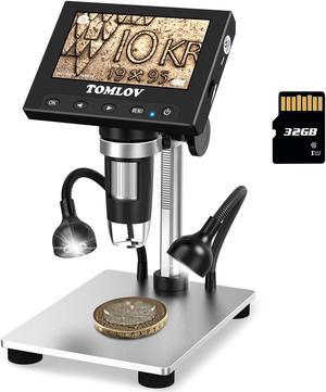 TOMLOV 1000X Error Coin Microscope with 4.3" LCD Screen, USB Digital Microscope with LED Fill Lights, Metal Stand, PC View, Photo/Video, SD Card Included, Windows Compatible, Model- DM4S